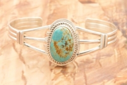 Genuine Number 8 Turquoise Sterling Silver Navajo Bracelet